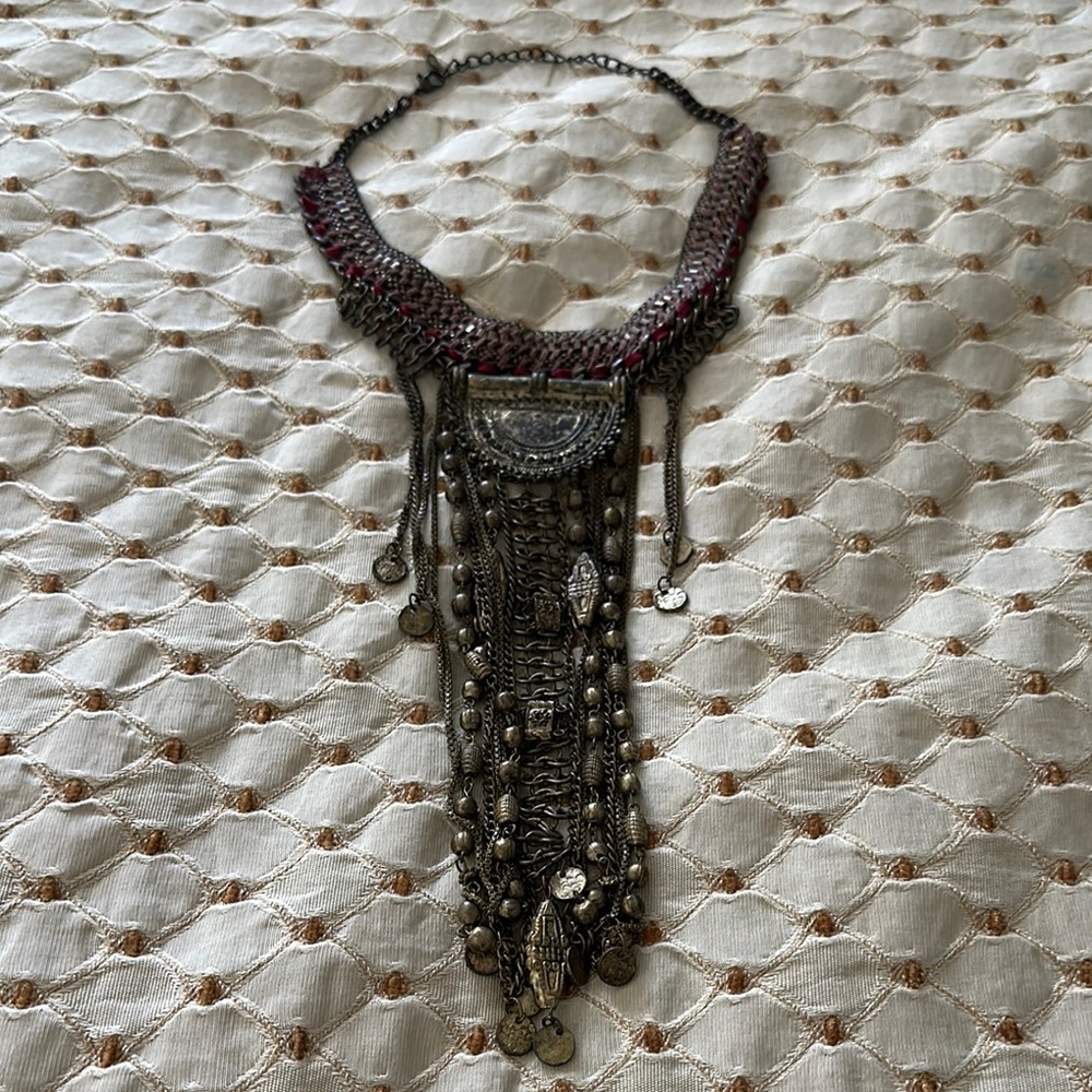 Free People Bohemian Bronze and Red Statement Necklace